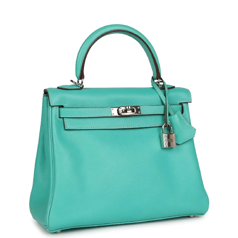 Hermes Bags for the Discerning Luxury CollectorHermès Kelly Bags in a light sky blue for a refreshing lookHermes Retourne Kelly 25 Lagoon Swift Palladium Hardware