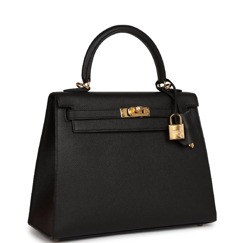 Affordable Replica - Quality Hermes - Inspired BagsMedium - sized Hermès Kelly Bags in Taurillon Clemence leather for durabilityHermes Kelly Sellier 25 Black Epsom Gold Hardware