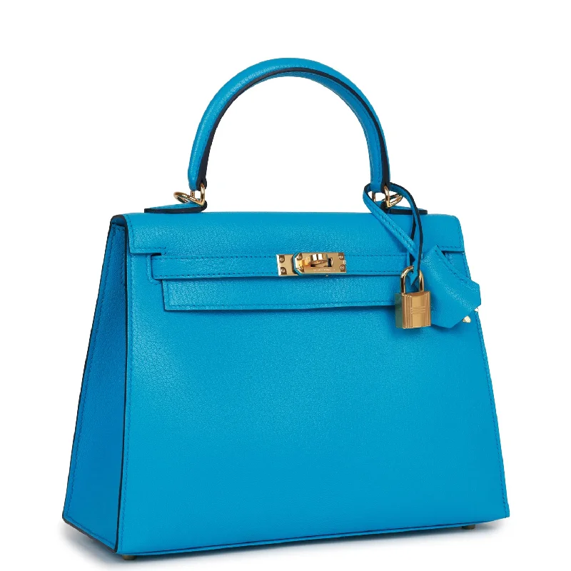 Dark - Hued Hermes Bags for a Sophisticated and Timeless PresenceHermès Kelly Bags with a metal - framed handle for durabilityHermes Kelly Sellier 25 Bleu Frida Chevre Gold Hardware