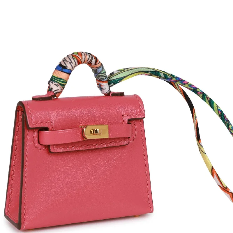 Water - Resistant Hermes Beach Bags for Summer FunHermès Kelly Bags with a zip - around interior pocketHermes Mini Kelly Twilly Bag Charm Rose Lipstick Tadelakt Gold Hardware