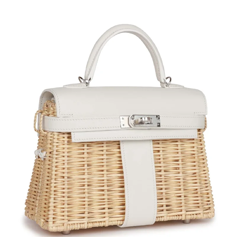 Light - Colored Hermes Bags for Spring and Summer AppealHermès Kelly Bags in a bold orange for a standout appearanceHermes Mini Picnic Kelly 20 White Swift Palladium Hardware