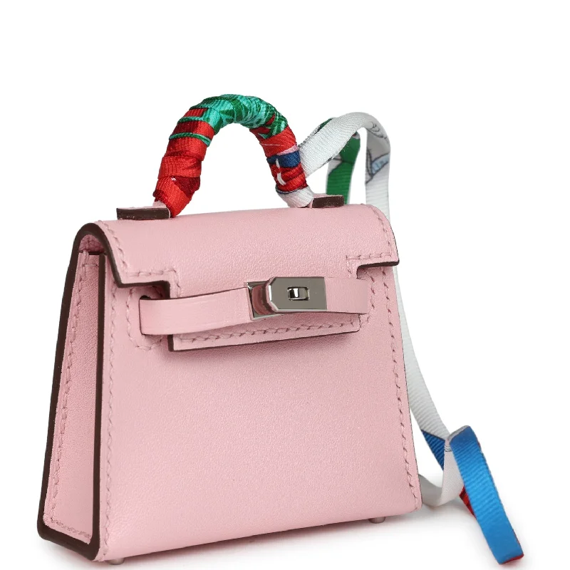 Easy - to - Clean Hermes Bags for Busy LifestylesHermès Kelly Bags with an embossed leather pattern for added textureHermes Rose Sakura Tadelakt Mini Kelly Twilly Bag Charm Palladium Hardware