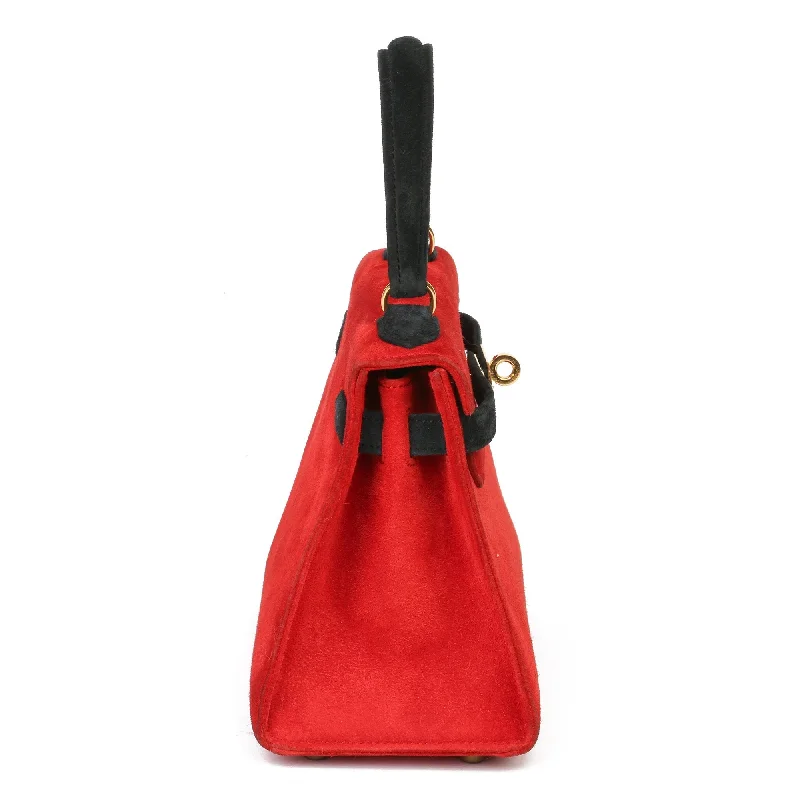 Elegant Hermes Clutch - Style Bags for Formal GalasHermès Kelly Bags with a monogram - embossed leather panelHermes Rouge Vif & Black Veau Doblis Suede Vintage Kelly 20cm Sellier Shoulder Bag