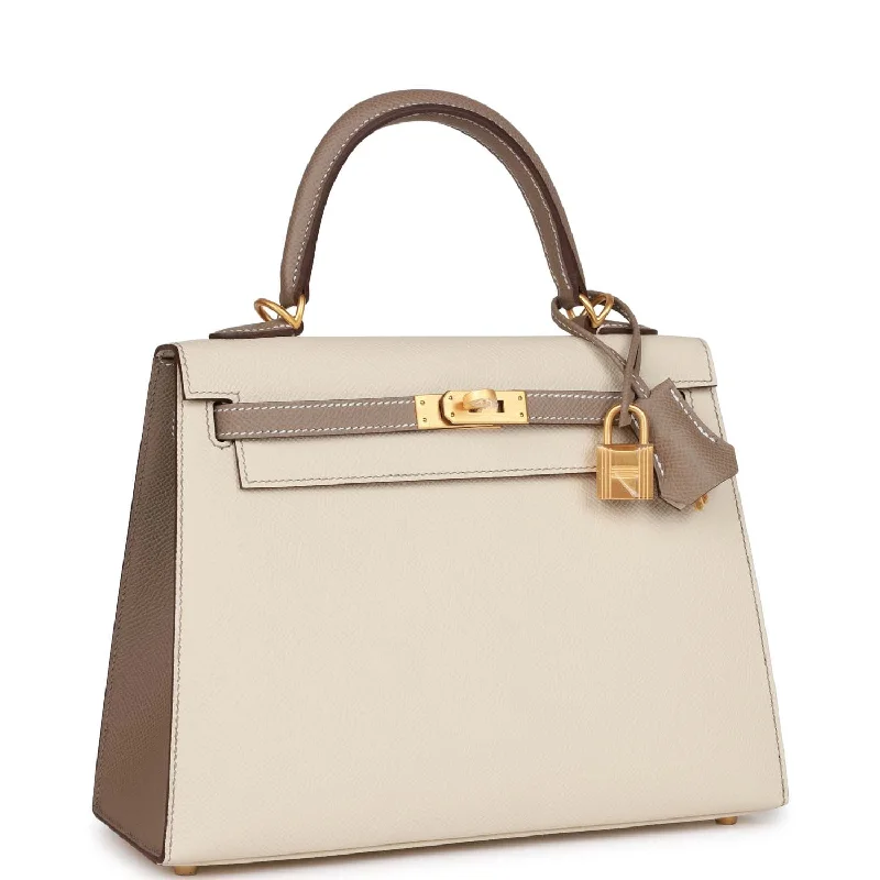 Pet - Friendly Hermes Pet Carrier Bags in Signature StylesHermès Kelly Bags with a monogram - embossed leather panelHermes Special Order (HSS) Kelly Sellier 25 Craie and Gris Asphalte Epsom Brushed Gold Hardware