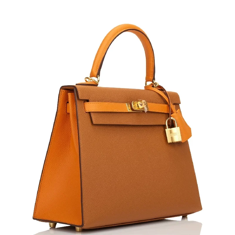 High - End Hermes Jypsiere Bags for the Fashion - ForwardHermès Kelly Bags with a two - tone leather design for visual interestHermes Special Order (HSS) Kelly Sellier 25 Gold and Apricot Epsom Gold Hardware