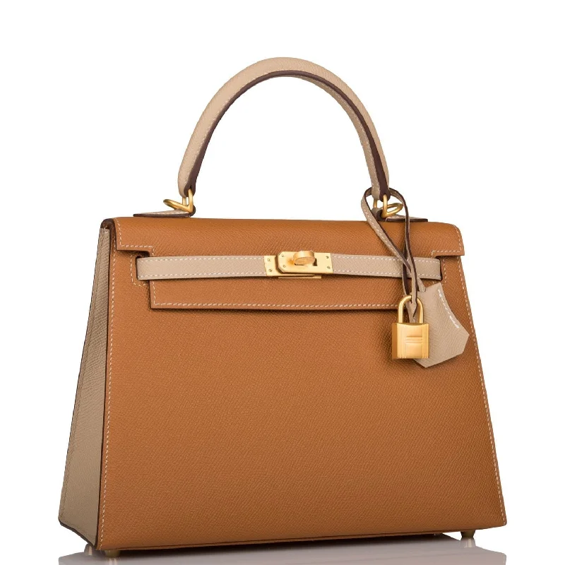 Customizable Hermes Bags with Personalized LocksHermès Kelly Bags with gold - toned hardware for a luxurious touchHermes Special Order (HSS) Kelly Sellier 25 Gold and Trench Epsom Brushed Gold Hardware