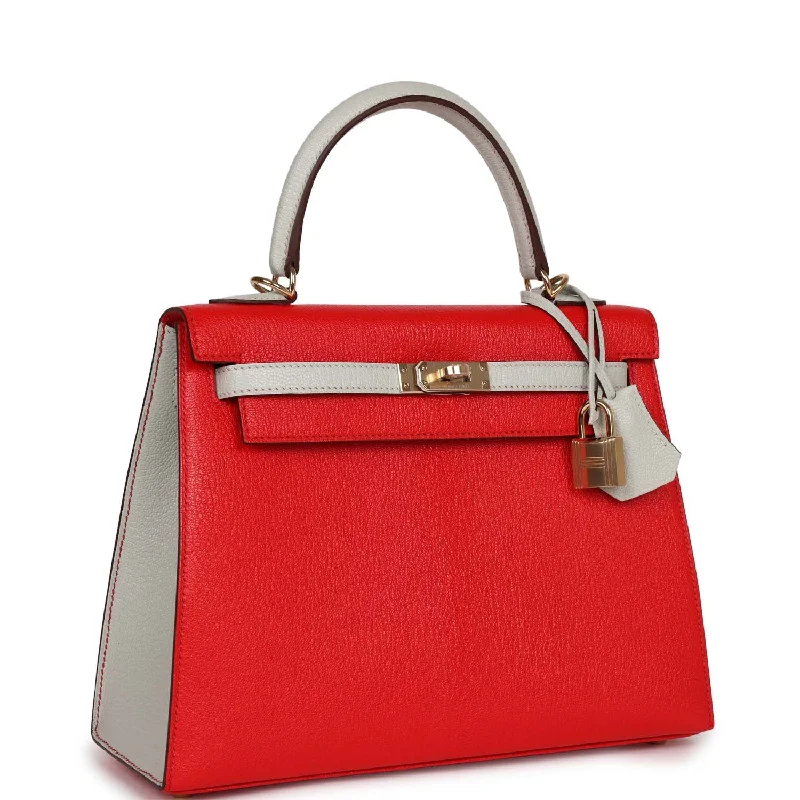 Hermes Victoria Bags with Signature Turnlock ClosuresHermès Kelly Bags with a key - lock and keychain setHermes Special Order (HSS) Kelly Sellier 25 Rouge De Coeur and Gris Perle Chevre Mysore Permabrass Hardware