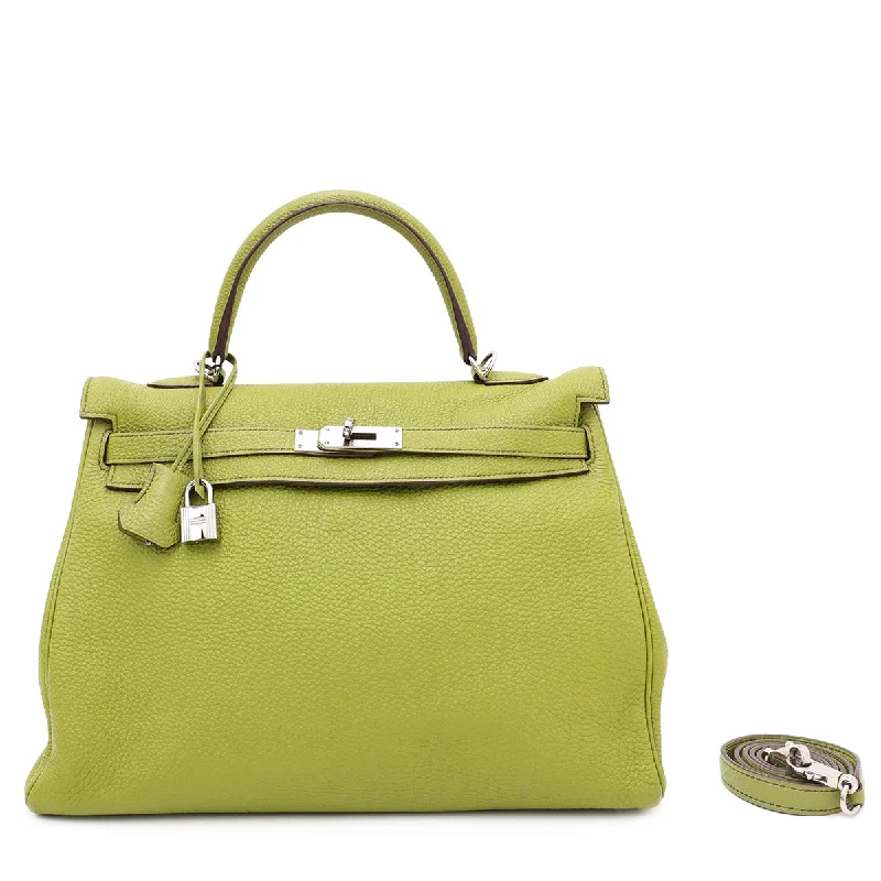 Two - Tone Hermes Bags for a Modern and Stylish AppearanceHermès Kelly Bags with a two - tone leather design for visual interestHermes Vert Chartreuse Togo Retourne Kelly Bag 35