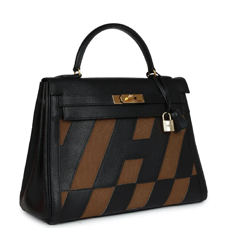 Hermes Evelyne Bags with Adjustable Shoulder StrapsHermès Kelly Bags with a leather - wrapped turnlock for added eleganceVintage Hermes Ulysses Kelly Retourne 32 Black Ardennes and Toile Gold Hardware