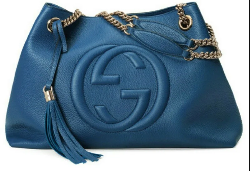 Gucci Marmont bags for women with gold - toned hardwareGucci Soho BLUE Caspian Gold Double Chain Hobo Leather Shoulder Bag Italy NEW